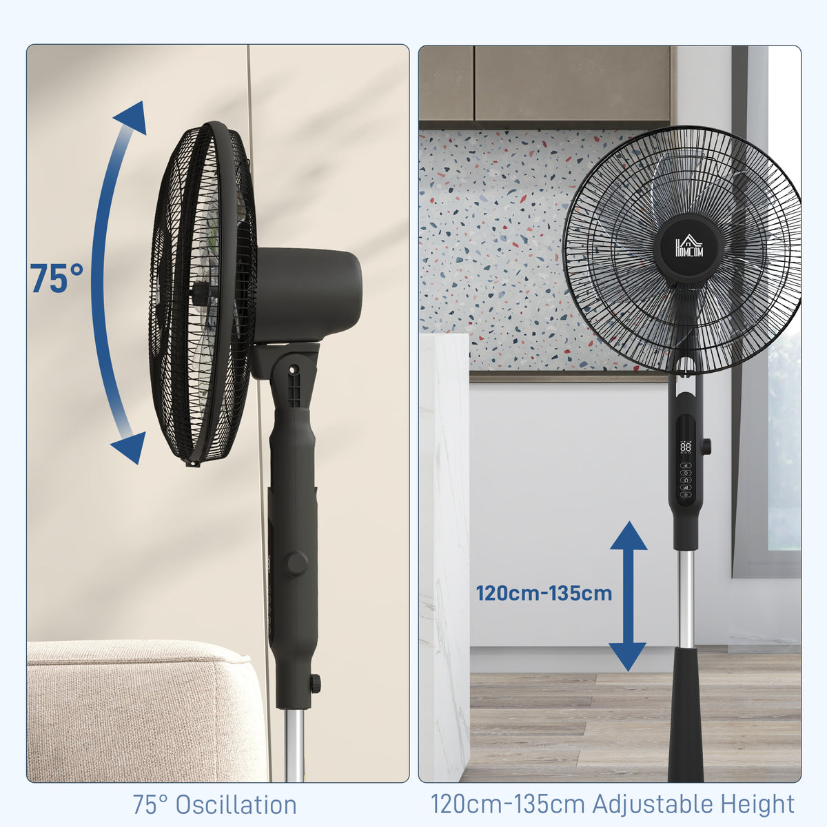 HOMCOM Three Mode Pedestal Fan in Black