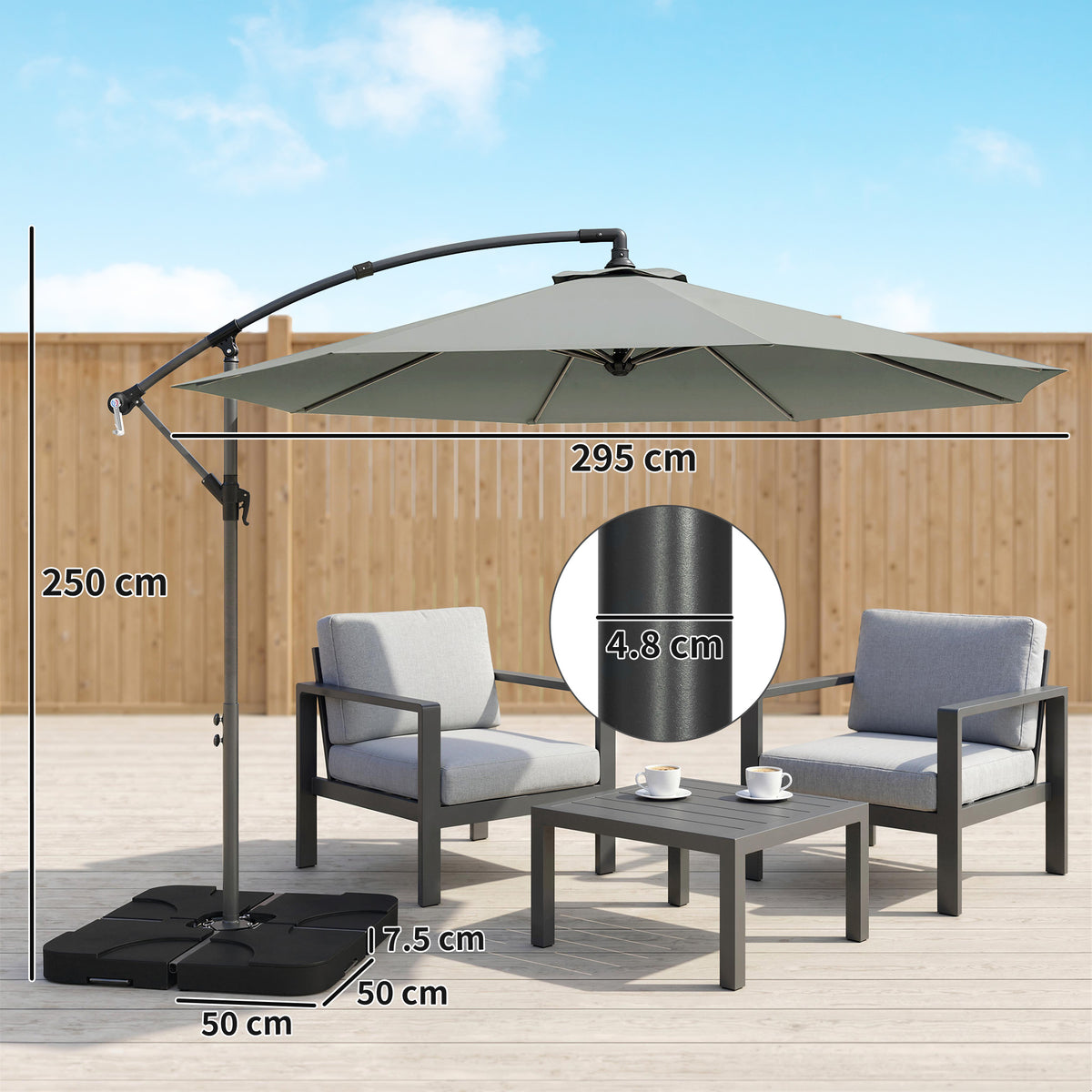 Outsunny 3m Overhanging Parasol in Light Grey