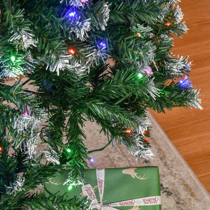 HOMCOM 7FT Tall Prelit Pencil Slim Artificial Christmas Tree with Realistic Branches, 350 Colourful LED Lights and 818 Tips, Xmas Decoration, Green