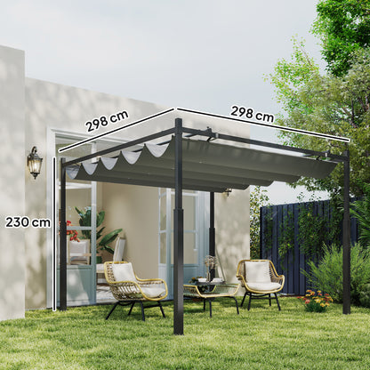 Outsunny Metal Pergola with Retractable Roof and Magnetic Fixture in Grey