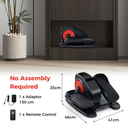 Compact exercise machine with adaptor and remote control, dimensions shown