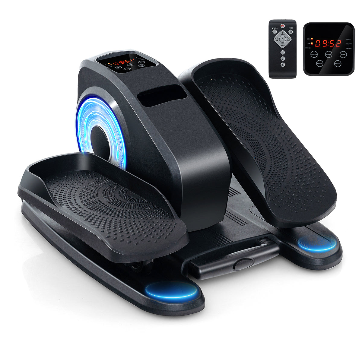 Under Desk Elliptical Machine with display screen and remote control in grey