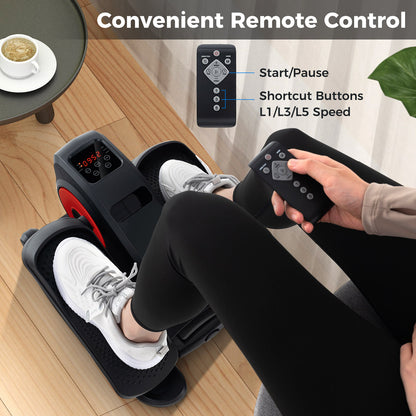 Person using the under desk exercise machine with remote control
