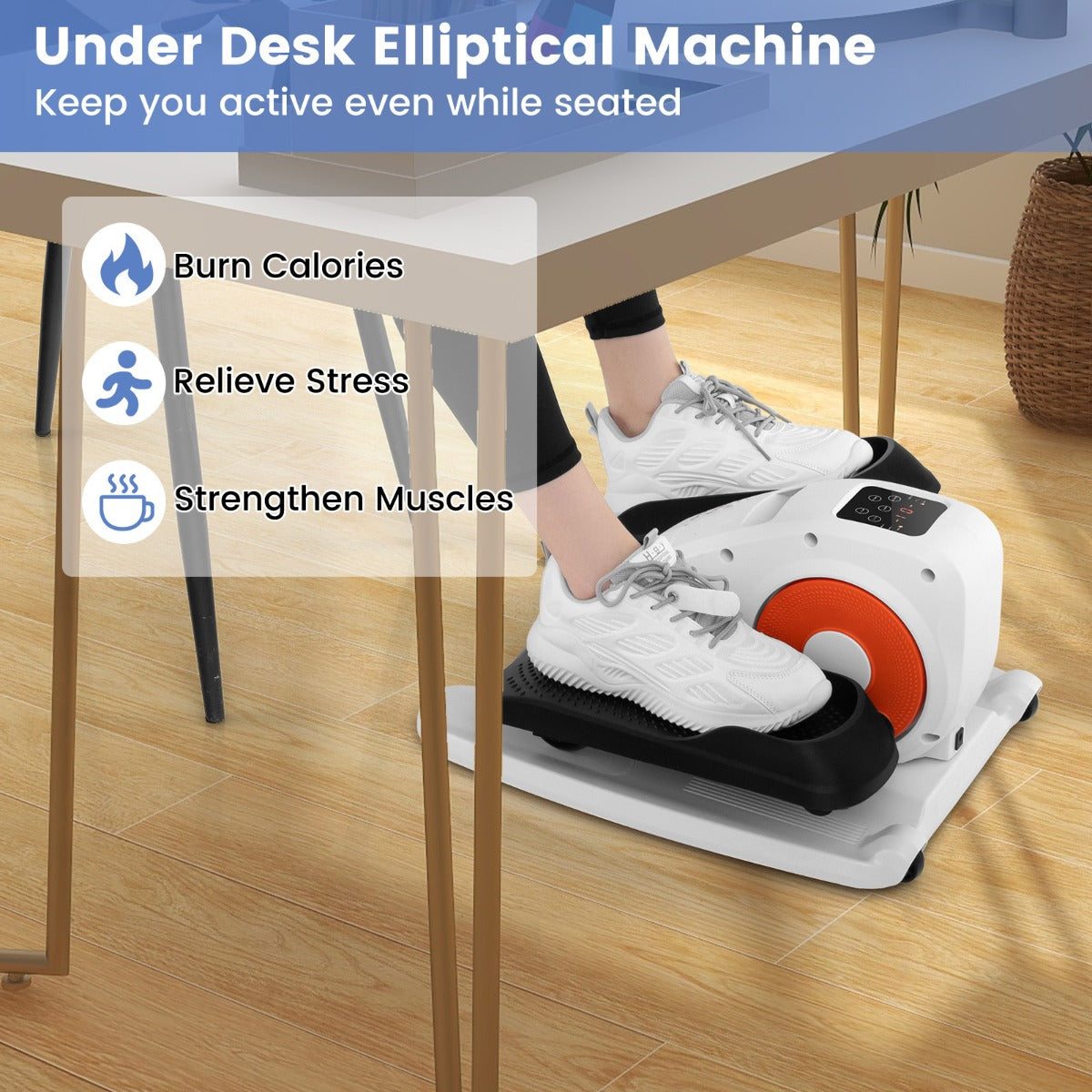 Person using the under desk exercise machine while seated