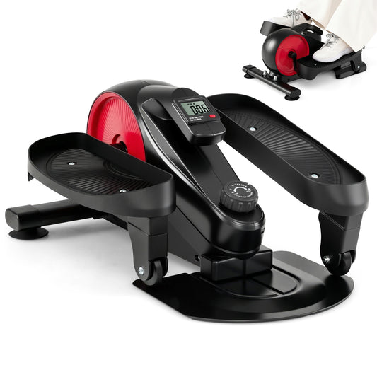 Under Desk Elliptical Pedal Exerciser Adjustable Magnetic Resistance with a small inset showing feet