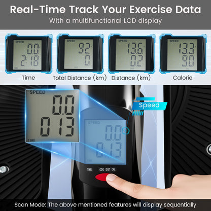Real-time LCD display showing speed, distance, time and calories burned on the under desk elliptical pedal exerciser