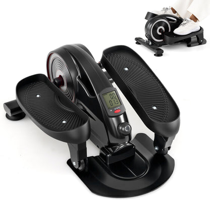 Under Desk Elliptical Pedal Exerciser Adjustable Magnetic Resistance and Whisper Quiet in silver, showing the front and top