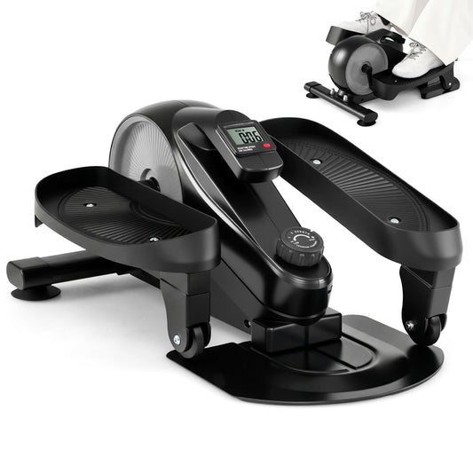 Under Desk Elliptical Pedal Exerciser Adjustable Magnetic Resistance in silver with a digital display