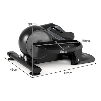 A diagram showing the dimensions of the under desk elliptical pedal exerciser