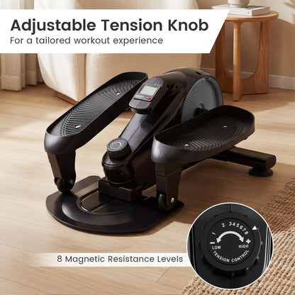Close up of the adjustable tension knob on the under desk elliptical pedal exerciser