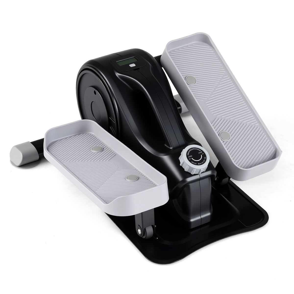 Under Desk Elliptical Pedal Exerciser with Forward in black and grey with two textured foot pedals