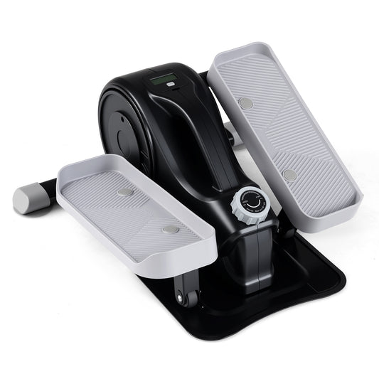 Under Desk Elliptical Pedal Exerciser with Forward in black and grey with two textured foot pedals