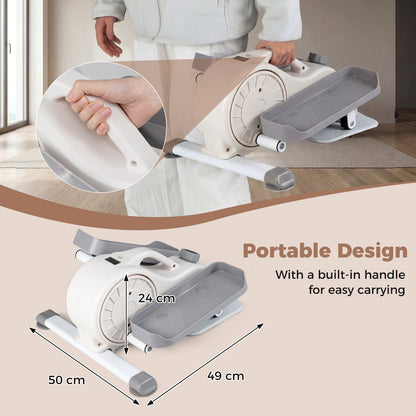 Under Desk Elliptical Pedal Exerciser with Forward, the exercise bike showing the built-in carry handle and overall