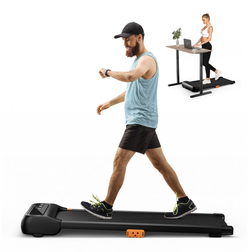 Under Desk Treadmill for Home/Office with 12 Preset Programs in use by a man walking