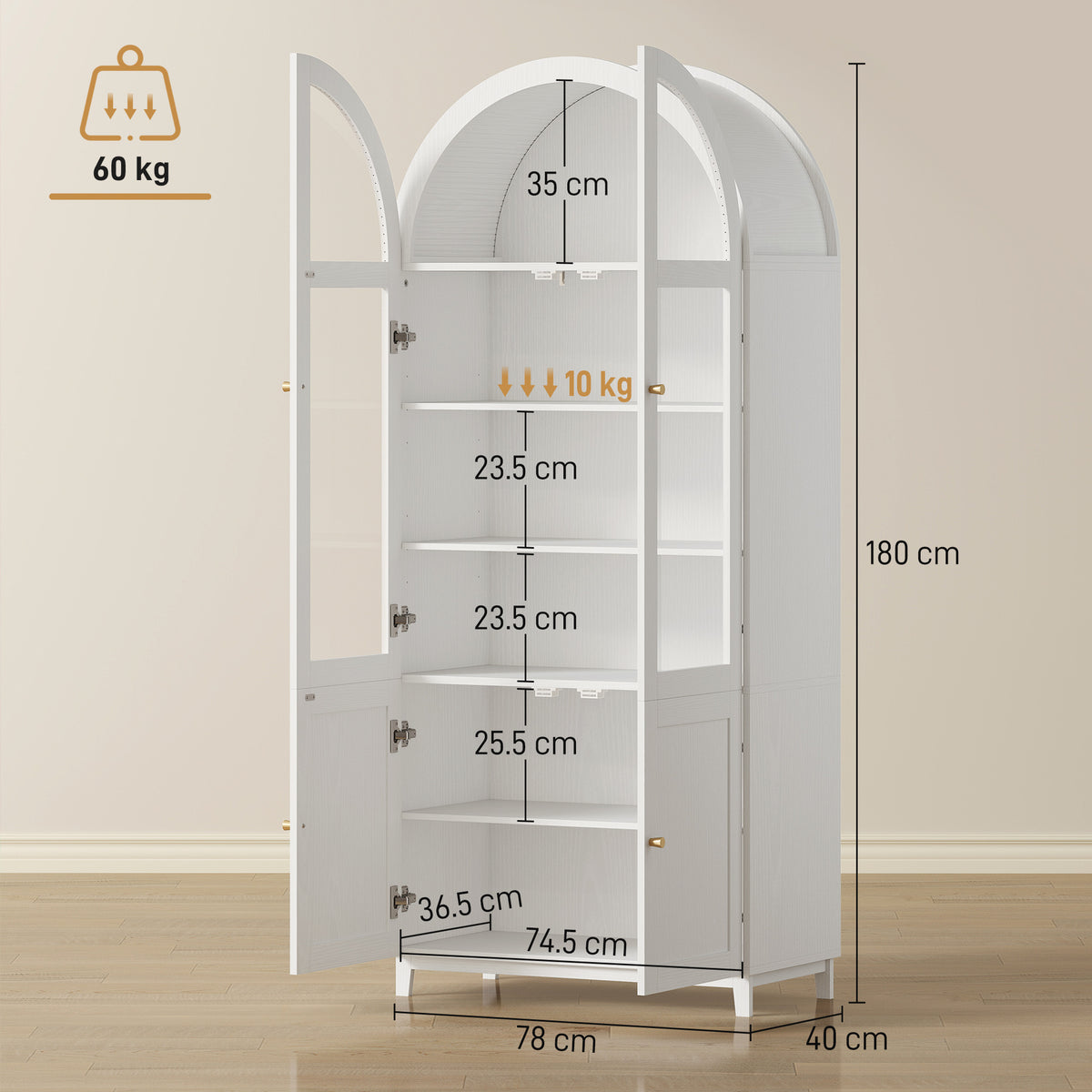 HOMCOM 180cm Tall Kitchen Cupboard in White