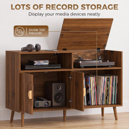 HOMCOM Record Player Stand in Walnut Brown