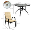 Outsunny 5 Pieces Outdoor Square Garden Dining Set w/ Tempered Glass Dining Table 4 Cushioned Armchairs, Umbrella Hole, Beige