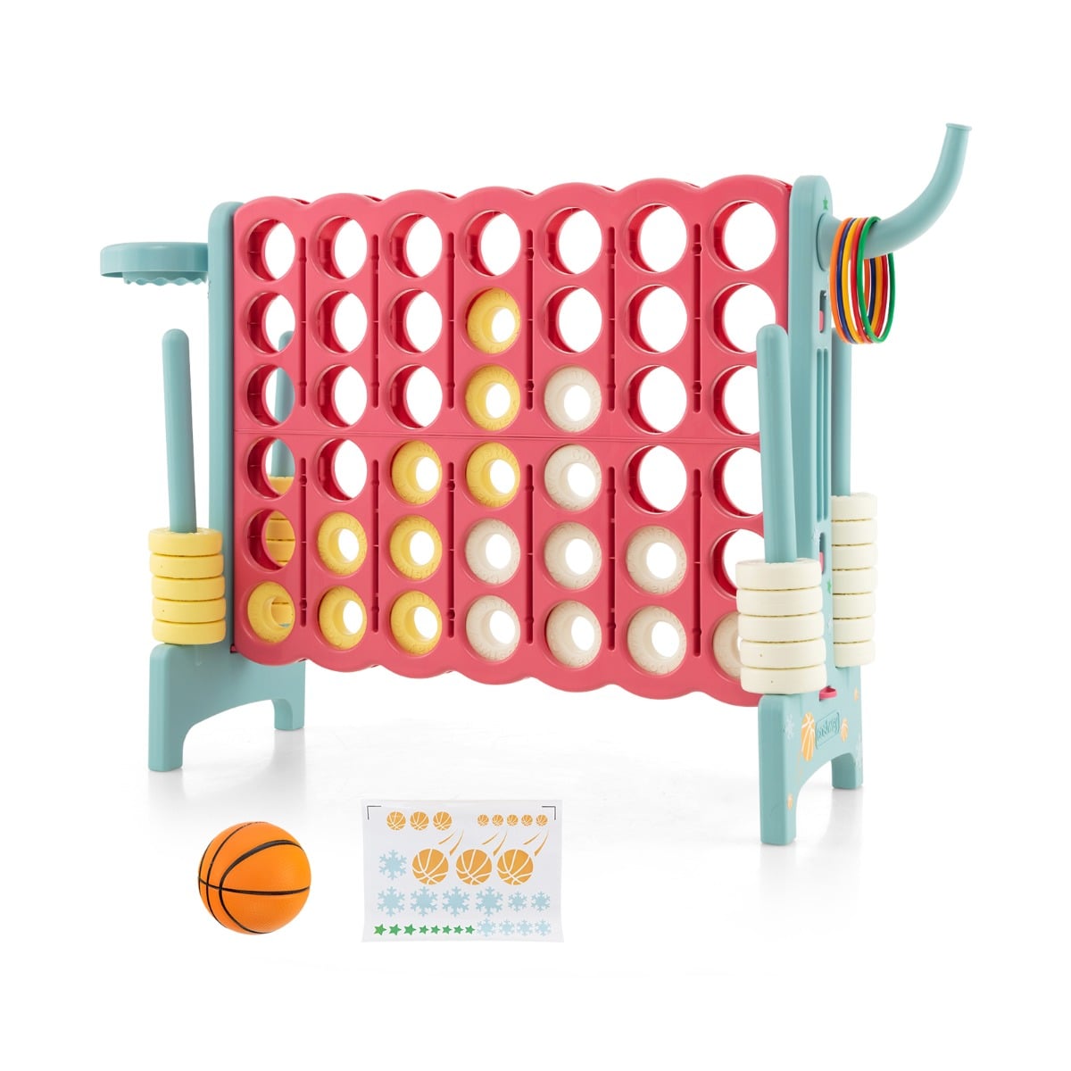 Upgraded 4-to-Score Game Set with basketball hoop and toss rings