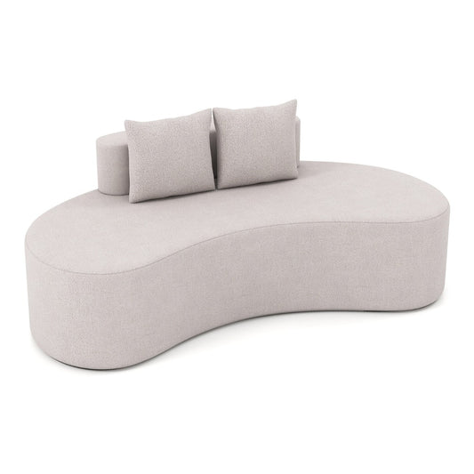Upholstered Curved Sofa with 2 cozy pillows and low backrest in grey fabric