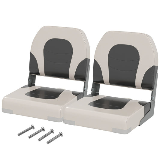 Upholstered Folding Captain Boat Chair with padded seat and back in grey, shown with mounting screws