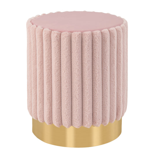Upholstered Footrest Stool with decorative vertical tufting and a heavy-duty metal base in pink