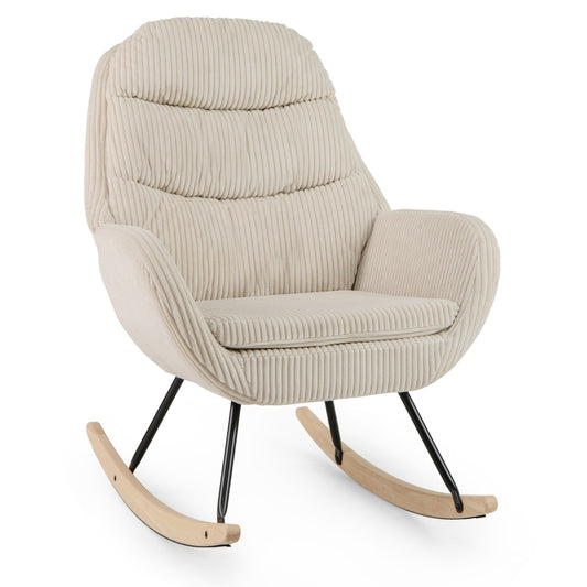 Upholstered Rocking Chair Nursery Glider Rocker with Padded Backrest in beige corduroy fabric