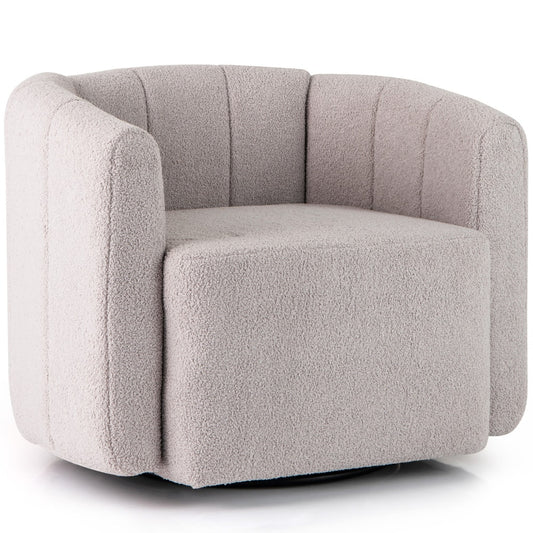 Upholstered Swivel Barrel Chair with Backrest and Armrests in grey textured fabric