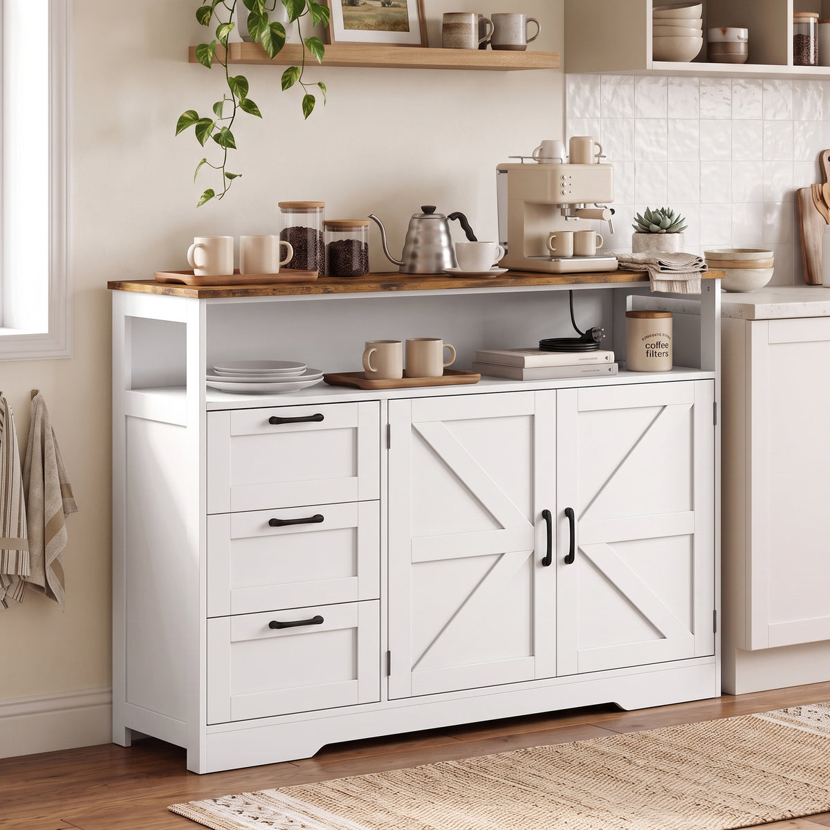 HOMCOM Sideboard Cabinet with Power Outlet in White