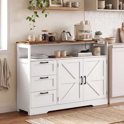 HOMCOM Sideboard Cabinet with Power Outlet in White