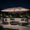 Outsunny Patio Umbrella Double-Sided Outdoor Umbrella with Solar Lights Base, Khaki