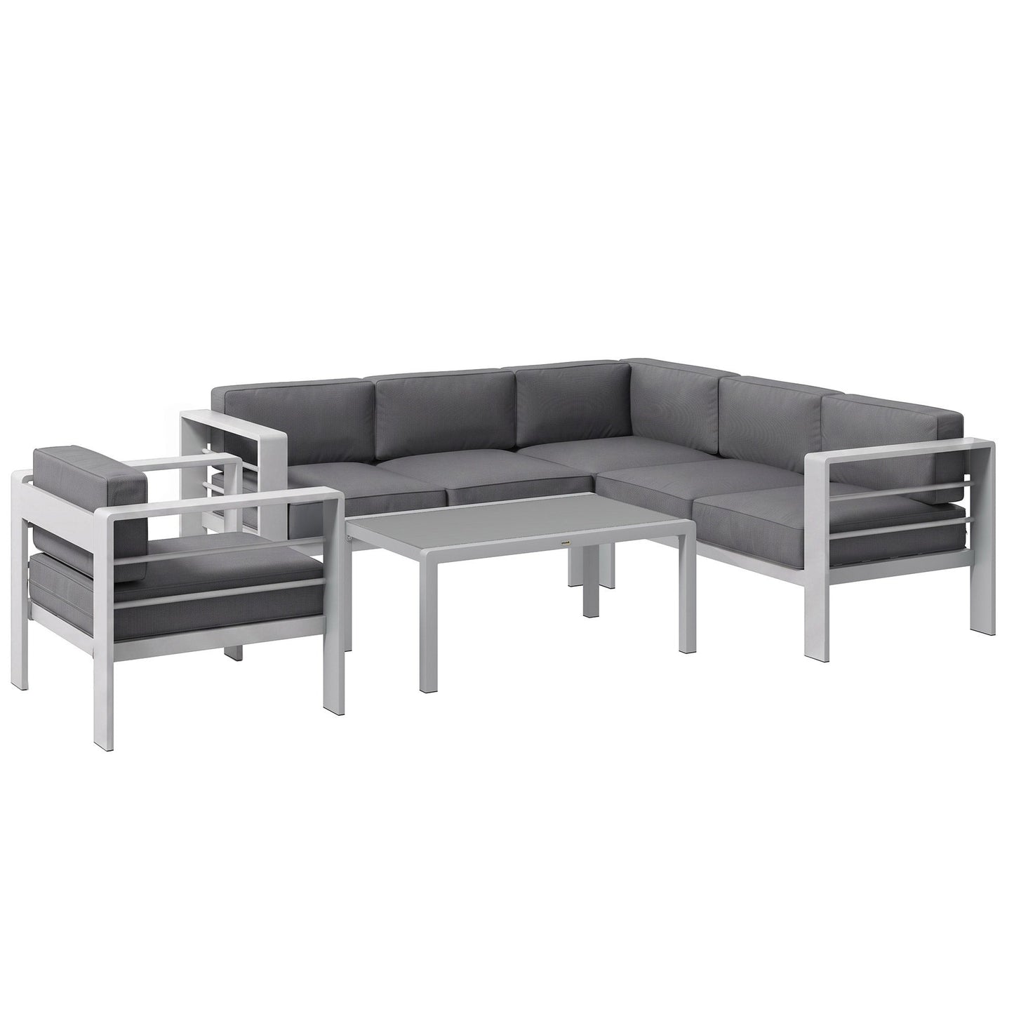 Outsunny Five-Piece Aluminium Garden Sofa Set, with Glass-Top Table - Grey