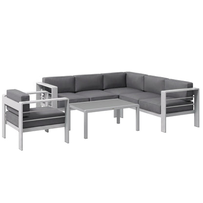 Outsunny Five-Piece Aluminium Garden Sofa Set, with Glass-Top Table - Grey