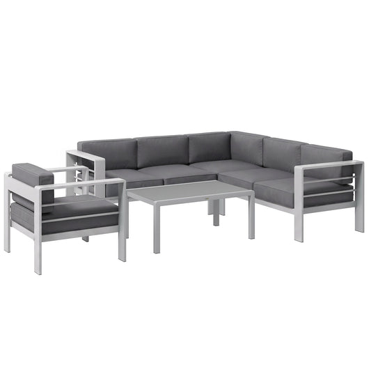 Outsunny Five-Piece Aluminium Garden Sofa Set, with Glass-Top Table - Grey