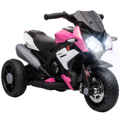 HOMCOM Kids Electric Motorcycle, 6V Ride on Motorcycle with 3 Wheels, LED Headlight, Music, Horn for Boys Girls 3-5 Years, Pink
