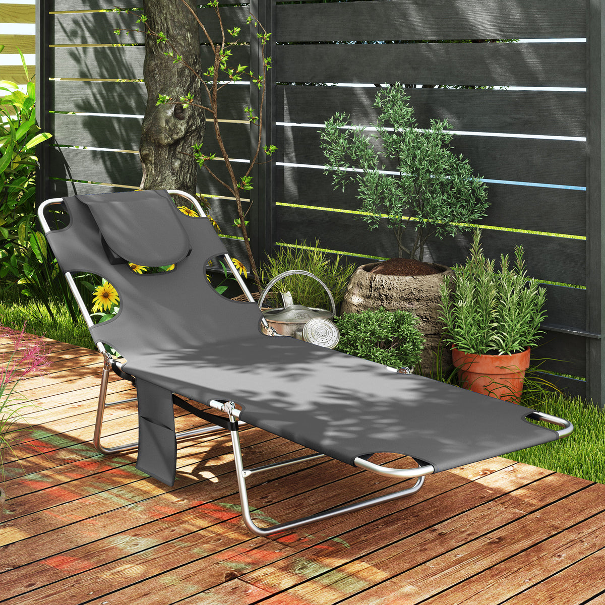 Outsunny Reclining Face Hole Sun Lounger in Dark Grey