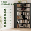 HOMCOM 7 Tiers Bookshelf, L-Shaped Corner Bookcase with Anti-Slip Rear Guard, Black Wood Effect