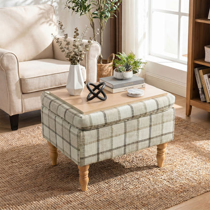HOMCOM Linen Fabric Upholstered Footstool, Rectangular Storage Stool with Removable Top, Padded Seat and Hidden Space, Brown