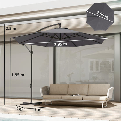 Outsunny 3 m Overhanging Cantilever Parasol, with Cross Base - Grey