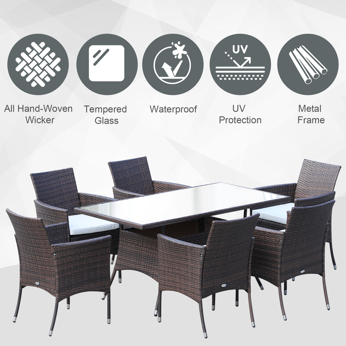 Outsunny 6 Seater Rattan Dining Set with Cushions in Brown