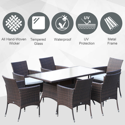 Outsunny 6 Seater Rattan Dining Set with Cushions in Brown