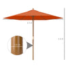 Outsunny 2.5m Wood Garden Parasol Sun Shade Patio Outdoor Wooden Umbrella Canopy, Table Market Umbrella with Vent, 38mm Pole, Rope Pulley Mechanism, Orange