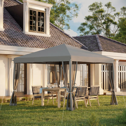 Outsunny 3 x 3 m Pop Up Gazebo, 420D Garden Tent Canopy with Removable Mesh Sidewall Netting, Carry Bag for Garden Patio Outdoor, Light Grey