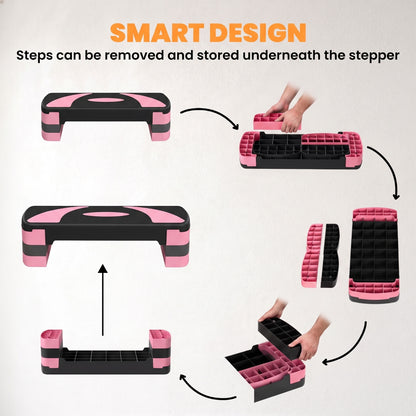HOMCOM Aerobic Step with 3-Level Adjustable Heights in Black and Pink