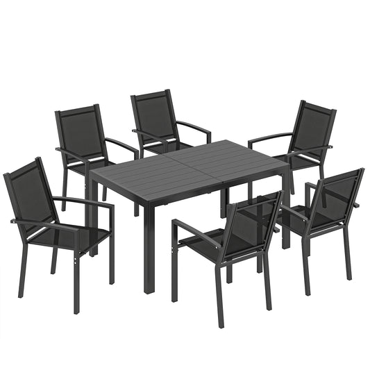 Outsunny Seven-Piece Garden Dining Set in Black