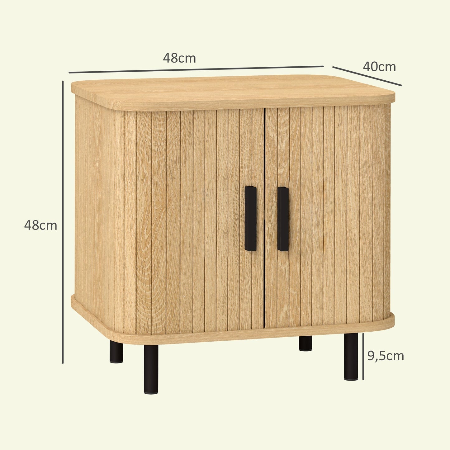 HOMCOM Nightstand with Sliding Doors and Metal Legs Oak Tone