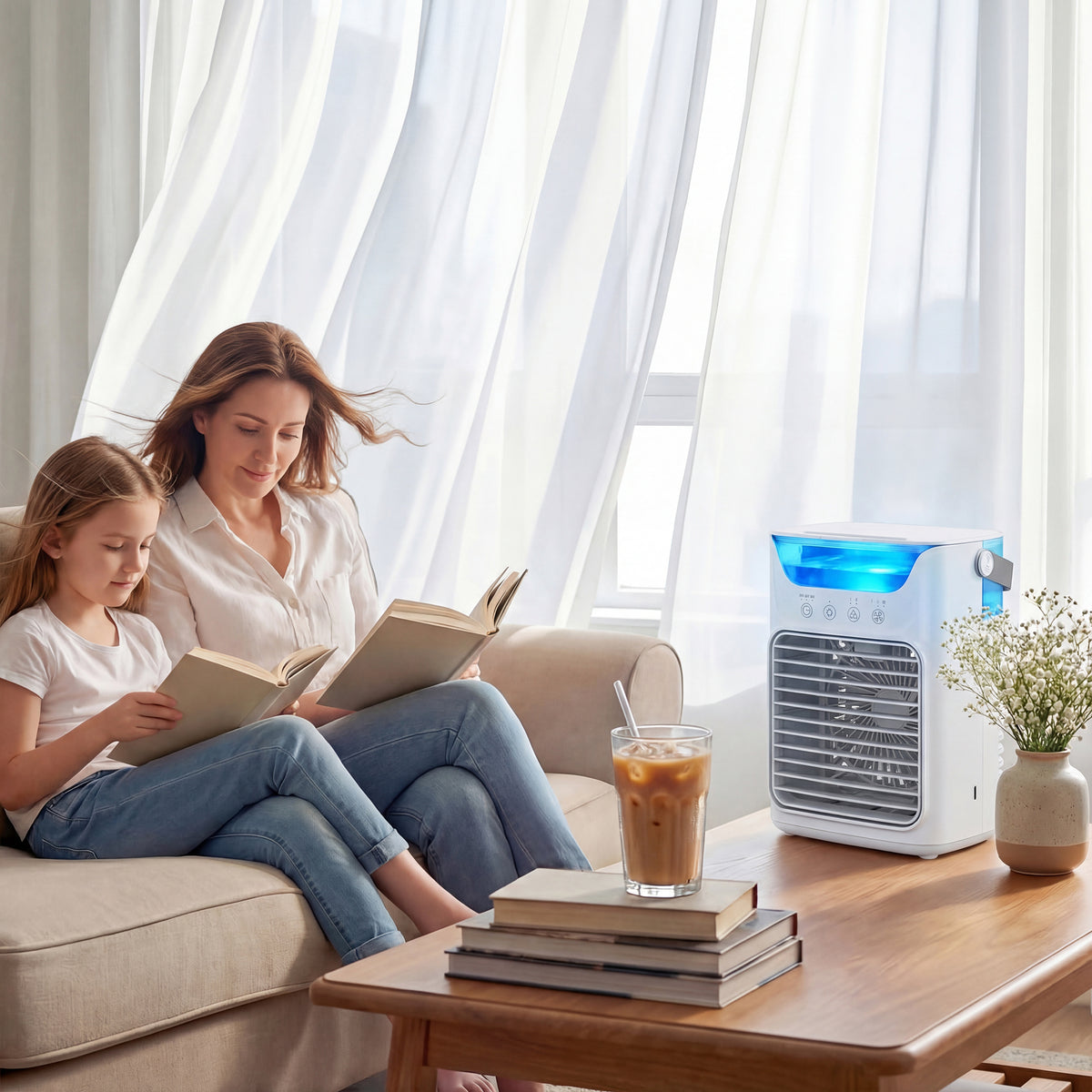 HOMCOM Air Cooler with Adjustable Head in White