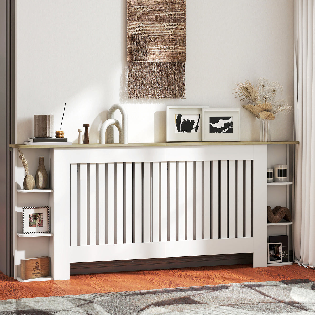 HOMCOM Radiator Cover with Open Storage Shelves in White