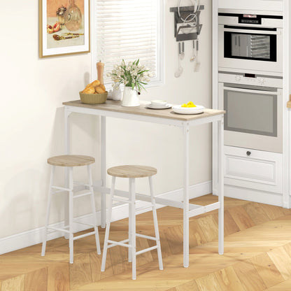 HOMCOM 3 Piece Bar Table Set with 2 Stools, Industrial Bar Table and Stool, Dining Table and Chair, Oak
