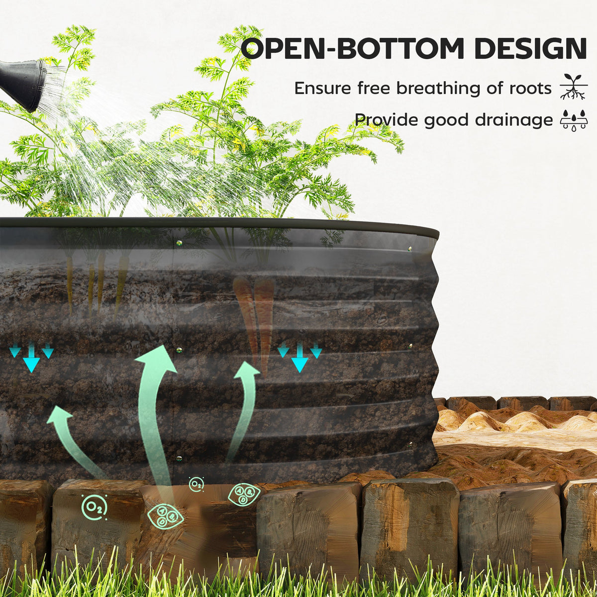Outsunny Set of Two 150 x 60cm Steel Planters - Dark Grey