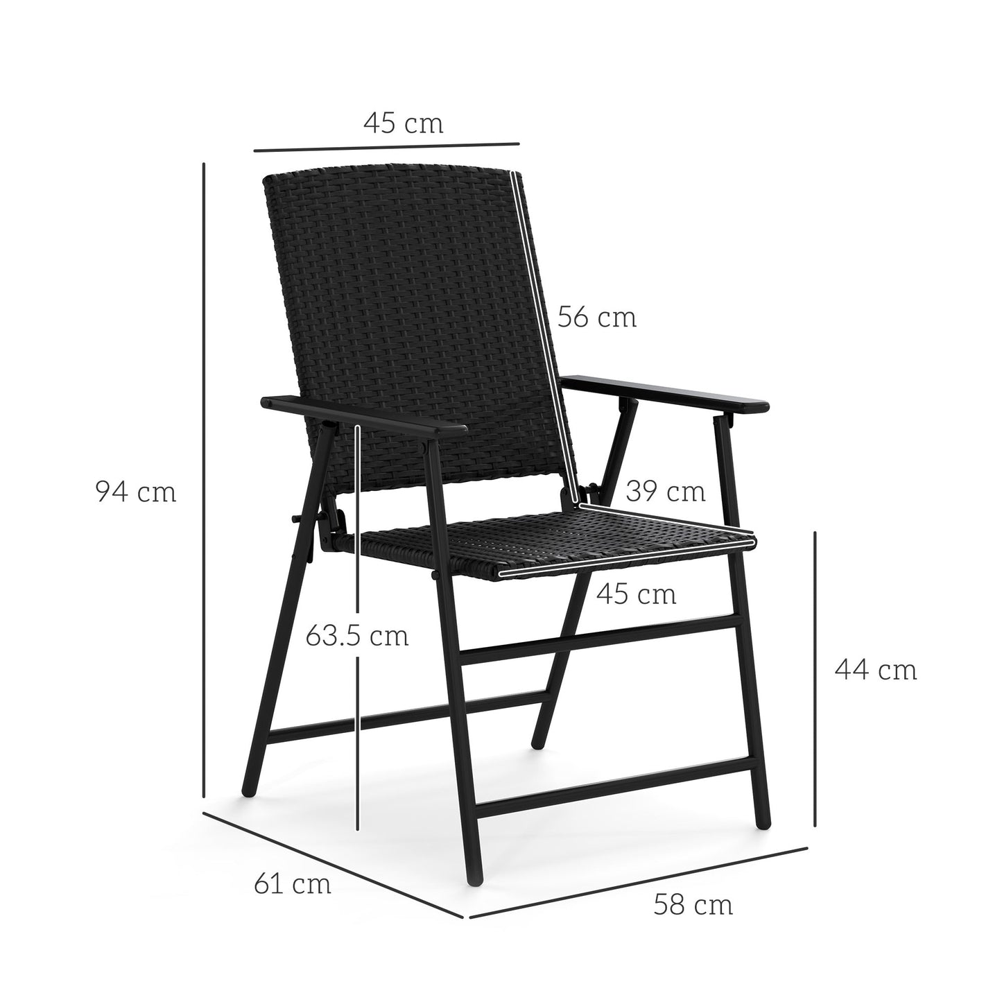 Outsunny مجموعة من أربعة كراسي قابلة للطي بتصميم راتان - أسود